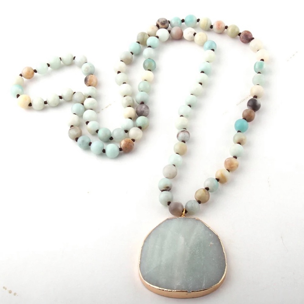 •Gypsy Moons Amazonite Knot Bead Necklace• New - Picture 2 of 4